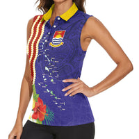Kiribati Heritage Women Sleeveless Polo Shirt Map of the Islands and Polynesia Pattern