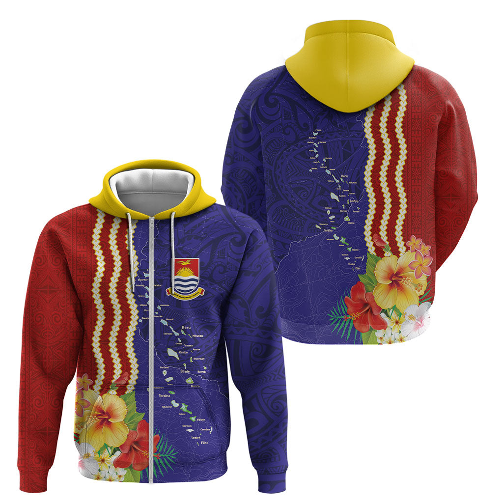 Kiribati Heritage Zip Hoodie Map of the Islands and Polynesia Pattern