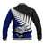 Aotearoa New Zealand Baseball Jacket Silver Fern Kiwi Bird and NZ Map with Maori Tribal Blue Style LT03 - Polynesian Pride