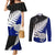 Aotearoa New Zealand Couples Matching Mermaid Dress and Long Sleeve Button Shirts Silver Fern Kiwi Bird and NZ Map with Maori Tribal Blue Style LT03 Blue - Polynesian Pride