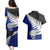 Aotearoa New Zealand Couples Matching Puletasi Dress and Hawaiian Shirt Silver Fern Kiwi Bird and NZ Map with Maori Tribal Blue Style LT03 - Polynesian Pride