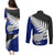 Aotearoa New Zealand Couples Matching Puletasi Dress and Long Sleeve Button Shirts Silver Fern Kiwi Bird and NZ Map with Maori Tribal Blue Style LT03 - Polynesian Pride