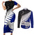 Aotearoa New Zealand Couples Matching Short Sleeve Bodycon Dress and Long Sleeve Button Shirts Silver Fern Kiwi Bird and NZ Map with Maori Tribal Blue Style LT03 Blue - Polynesian Pride