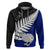 Aotearoa New Zealand Hoodie Silver Fern Kiwi Bird and NZ Map with Maori Tribal Blue Style LT03 Pullover Hoodie Blue - Polynesian Pride