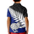 Aotearoa New Zealand Kid Polo Shirt Silver Fern Kiwi Bird and NZ Map with Maori Tribal Blue Style LT03 - Polynesian Pride