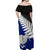 Aotearoa New Zealand Off Shoulder Maxi Dress Silver Fern Kiwi Bird and NZ Map with Maori Tribal Blue Style LT03 - Polynesian Pride