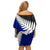 Aotearoa New Zealand Off Shoulder Short Dress Silver Fern Kiwi Bird and NZ Map with Maori Tribal Blue Style LT03 - Polynesian Pride