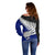 Aotearoa New Zealand Off Shoulder Sweater Silver Fern Kiwi Bird and NZ Map with Maori Tribal Blue Style LT03 - Polynesian Pride