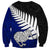 Aotearoa New Zealand Sweatshirt Silver Fern Kiwi Bird and NZ Map with Maori Tribal Blue Style LT03 - Polynesian Pride