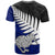 Aotearoa New Zealand T Shirt Silver Fern Kiwi Bird and NZ Map with Maori Tribal Blue Style LT03 - Polynesian Pride