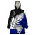 Aotearoa New Zealand Wearable Blanket Hoodie Silver Fern Kiwi Bird and NZ Map with Maori Tribal Blue Style LT03 One Size Blue - Polynesian Pride