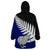 Aotearoa New Zealand Wearable Blanket Hoodie Silver Fern Kiwi Bird and NZ Map with Maori Tribal Blue Style LT03 - Polynesian Pride