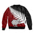 Aotearoa New Zealand Bomber Jacket Silver Fern Kiwi Bird and NZ Map with Maori Tribal Red Style LT03 - Polynesian Pride