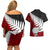 Aotearoa New Zealand Couples Matching Off Shoulder Short Dress and Hawaiian Shirt Silver Fern Kiwi Bird and NZ Map with Maori Tribal Red Style LT03 - Polynesian Pride