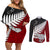 Aotearoa New Zealand Couples Matching Off Shoulder Short Dress and Long Sleeve Button Shirts Silver Fern Kiwi Bird and NZ Map with Maori Tribal Red Style LT03 Pink - Polynesian Pride