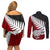 Aotearoa New Zealand Couples Matching Off Shoulder Short Dress and Long Sleeve Button Shirts Silver Fern Kiwi Bird and NZ Map with Maori Tribal Red Style LT03 - Polynesian Pride