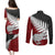 Aotearoa New Zealand Couples Matching Puletasi Dress and Long Sleeve Button Shirts Silver Fern Kiwi Bird and NZ Map with Maori Tribal Red Style LT03 - Polynesian Pride