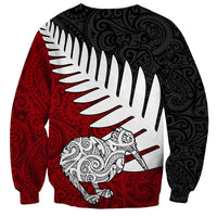 Aotearoa New Zealand Sweatshirt Silver Fern Kiwi Bird and NZ Map with Maori Tribal Red Style LT03 - Polynesian Pride