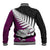 Aotearoa New Zealand Baseball Jacket Silver Fern Kiwi Bird and NZ Map with Maori Tribal Pink Style LT03 - Polynesian Pride