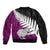 Aotearoa New Zealand Bomber Jacket Silver Fern Kiwi Bird and NZ Map with Maori Tribal Pink Style LT03 - Polynesian Pride