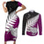 Aotearoa New Zealand Couples Matching Short Sleeve Bodycon Dress and Long Sleeve Button Shirts Silver Fern Kiwi Bird and NZ Map with Maori Tribal Pink Style LT03 Red - Polynesian Pride