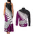 Aotearoa New Zealand Couples Matching Tank Maxi Dress and Long Sleeve Button Shirts Silver Fern Kiwi Bird and NZ Map with Maori Tribal Pink Style LT03 - Polynesian Pride