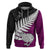 Aotearoa New Zealand Hoodie Silver Fern Kiwi Bird and NZ Map with Maori Tribal Pink Style LT03 Pullover Hoodie Red - Polynesian Pride