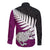 Aotearoa New Zealand Long Sleeve Button Shirt Silver Fern Kiwi Bird and NZ Map with Maori Tribal Pink Style LT03 - Polynesian Pride