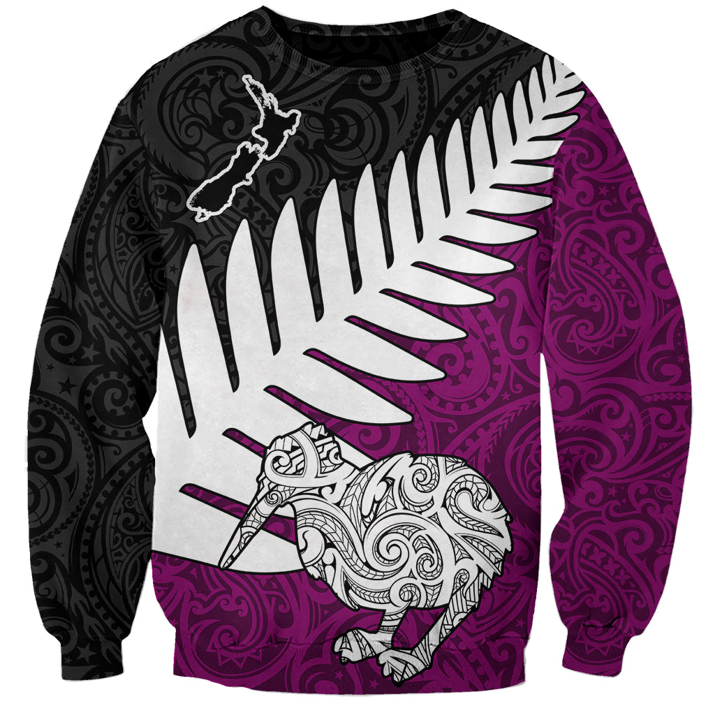 Aotearoa New Zealand Sweatshirt Silver Fern Kiwi Bird and NZ Map with Maori Tribal Pink Style LT03 Unisex Red - Polynesian Pride