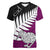 Aotearoa New Zealand Women V Neck T Shirt Silver Fern Kiwi Bird and NZ Map with Maori Tribal Pink Style LT03 Female Red - Polynesian Pride