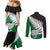 Aotearoa New Zealand Couples Matching Mermaid Dress and Long Sleeve Button Shirts Silver Fern Kiwi Bird and NZ Map with Maori Tribal Green Style LT03 - Polynesian Pride