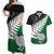 Aotearoa New Zealand Couples Matching Off Shoulder Maxi Dress and Hawaiian Shirt Silver Fern Kiwi Bird and NZ Map with Maori Tribal Green Style LT03 Green - Polynesian Pride