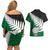 Aotearoa New Zealand Couples Matching Off Shoulder Short Dress and Hawaiian Shirt Silver Fern Kiwi Bird and NZ Map with Maori Tribal Green Style LT03 - Polynesian Pride