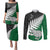 Aotearoa New Zealand Couples Matching Puletasi Dress and Long Sleeve Button Shirts Silver Fern Kiwi Bird and NZ Map with Maori Tribal Green Style LT03 Green - Polynesian Pride