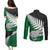 Aotearoa New Zealand Couples Matching Puletasi Dress and Long Sleeve Button Shirts Silver Fern Kiwi Bird and NZ Map with Maori Tribal Green Style LT03 - Polynesian Pride