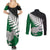 Aotearoa New Zealand Couples Matching Summer Maxi Dress and Long Sleeve Button Shirts Silver Fern Kiwi Bird and NZ Map with Maori Tribal Green Style LT03 - Polynesian Pride