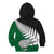 Aotearoa New Zealand Kid Hoodie Silver Fern Kiwi Bird and NZ Map with Maori Tribal Green Style LT03 - Polynesian Pride