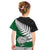 Aotearoa New Zealand Kid T Shirt Silver Fern Kiwi Bird and NZ Map with Maori Tribal Green Style LT03 - Polynesian Pride