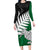 Aotearoa New Zealand Long Sleeve Bodycon Dress Silver Fern Kiwi Bird and NZ Map with Maori Tribal Green Style LT03 Long Dress Green - Polynesian Pride