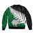 Aotearoa New Zealand Sleeve Zip Bomber Jacket Silver Fern Kiwi Bird and NZ Map with Maori Tribal Green Style LT03 - Polynesian Pride