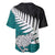 Aotearoa New Zealand Baseball Jersey Silver Fern Kiwi Bird and NZ Map with Maori Tribal Turquoise Style LT03 - Polynesian Pride