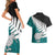 Aotearoa New Zealand Couples Matching Short Sleeve Bodycon Dress and Hawaiian Shirt Silver Fern Kiwi Bird and NZ Map with Maori Tribal Turquoise Style LT03 - Polynesian Pride