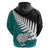 Aotearoa New Zealand Hoodie Silver Fern Kiwi Bird and NZ Map with Maori Tribal Turquoise Style LT03 - Polynesian Pride