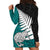 Aotearoa New Zealand Hoodie Dress Silver Fern Kiwi Bird and NZ Map with Maori Tribal Turquoise Style LT03 - Polynesian Pride