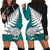 Aotearoa New Zealand Hoodie Dress Silver Fern Kiwi Bird and NZ Map with Maori Tribal Turquoise Style LT03 - Polynesian Pride