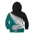 Aotearoa New Zealand Kid Hoodie Silver Fern Kiwi Bird and NZ Map with Maori Tribal Turquoise Style LT03 - Polynesian Pride