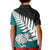 Aotearoa New Zealand Kid Polo Shirt Silver Fern Kiwi Bird and NZ Map with Maori Tribal Turquoise Style LT03 - Polynesian Pride