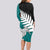 Aotearoa New Zealand Long Sleeve Bodycon Dress Silver Fern Kiwi Bird and NZ Map with Maori Tribal Turquoise Style LT03 - Polynesian Pride