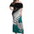 Aotearoa New Zealand Off Shoulder Maxi Dress Silver Fern Kiwi Bird and NZ Map with Maori Tribal Turquoise Style LT03 Women Turquoise - Polynesian Pride