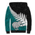 Aotearoa New Zealand Sherpa Hoodie Silver Fern Kiwi Bird and NZ Map with Maori Tribal Turquoise Style LT03 - Polynesian Pride